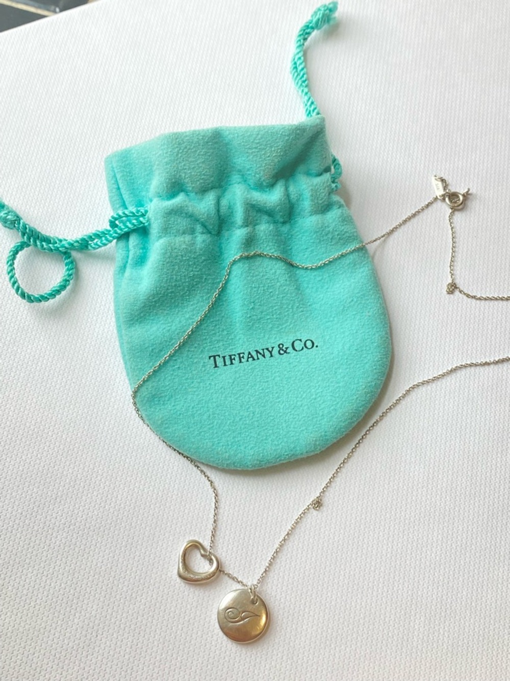 Tiffany & Co. Silver Heart and letter J Necklace with Signature Blue Pouch